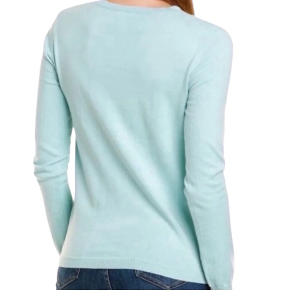 Two Bees Cashmere Allover Pineapple Print Pullover Sweater Aqua SZ M - Picture 2 of 10